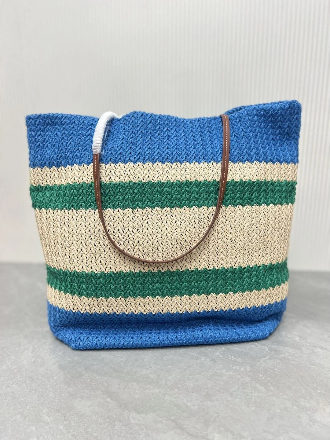 우븐 패브릭 토트백 블루 상세