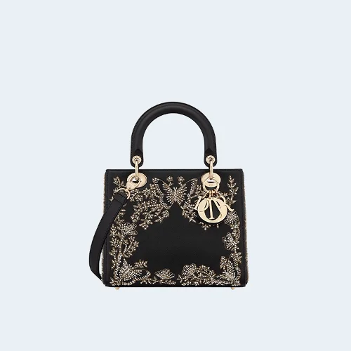 레이디 D-Lite 미디엄 백 블랙 화이트 라마지 버터플라이