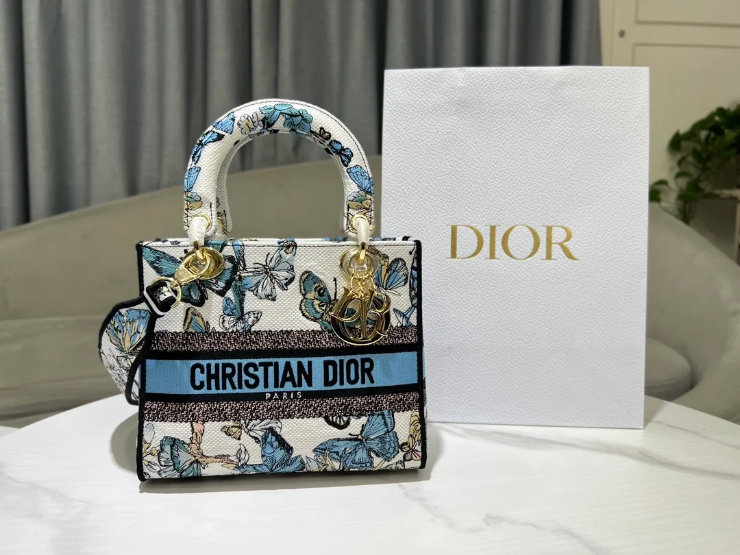 레이디 D-Lite 미디엄 백 화이트 블루 멕시코 상세