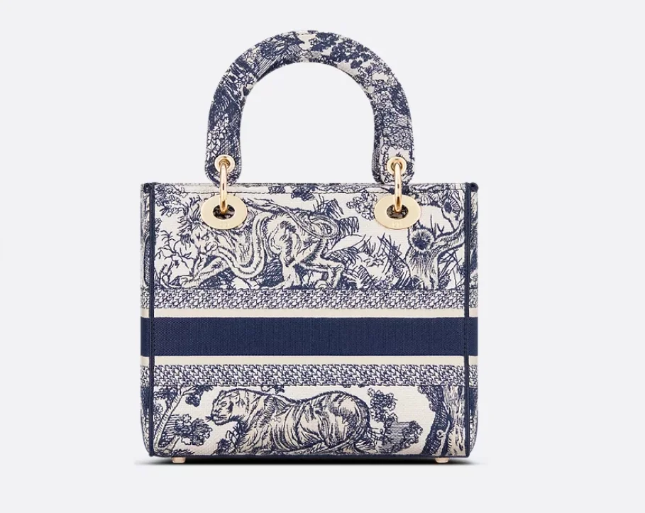 레이디 D-Lite 미디엄 백 블루 Toile de Jouy 자수 상세