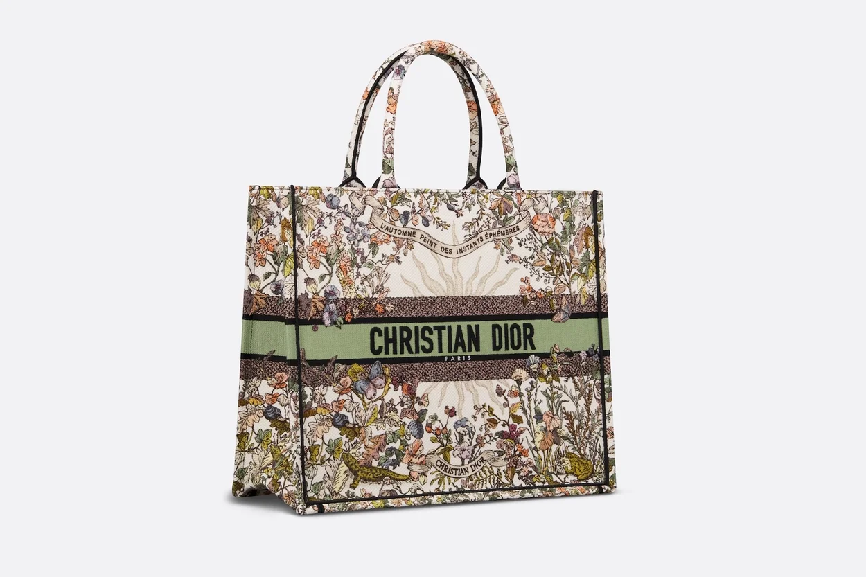 북 에크루 멀티 컬러 자수 토트 라지 백 상세