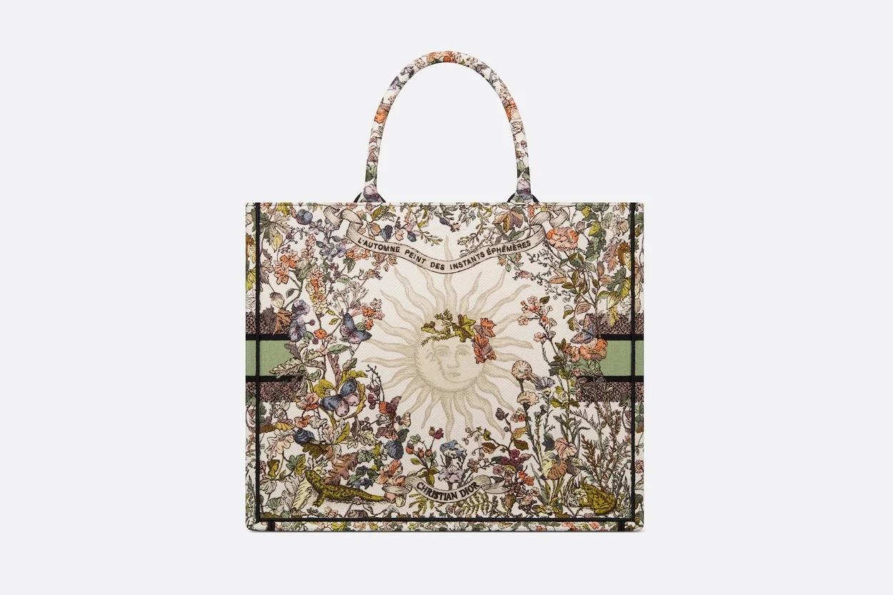 북 에크루 멀티 컬러 자수 토트 라지 백 상세