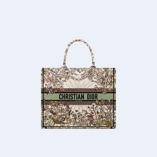 북 에크루 멀티 컬러 자수 토트 라지 백