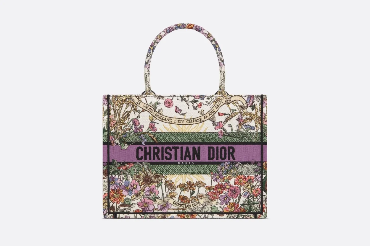 북 에크루 멀티 컬러 자수 토트 미디엄 백 상세