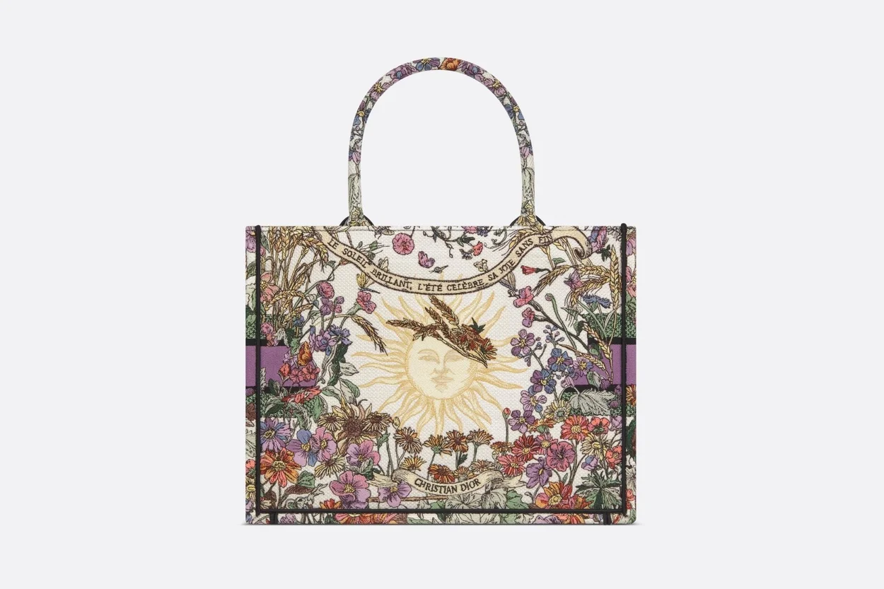 북 에크루 멀티 컬러 자수 토트 미디엄 백 상세