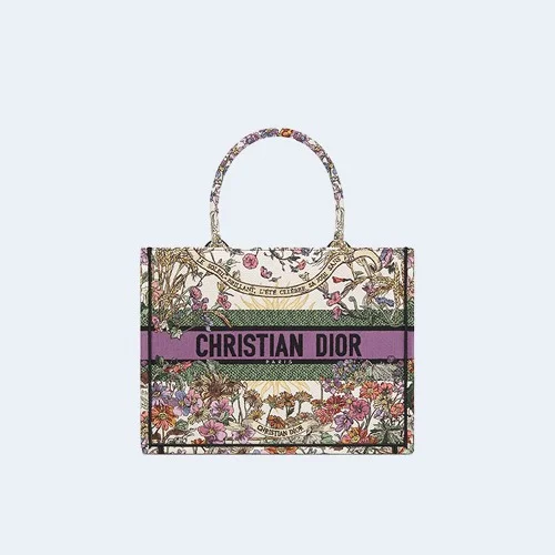 북 에크루 멀티 컬러 자수 토트 미디엄 백