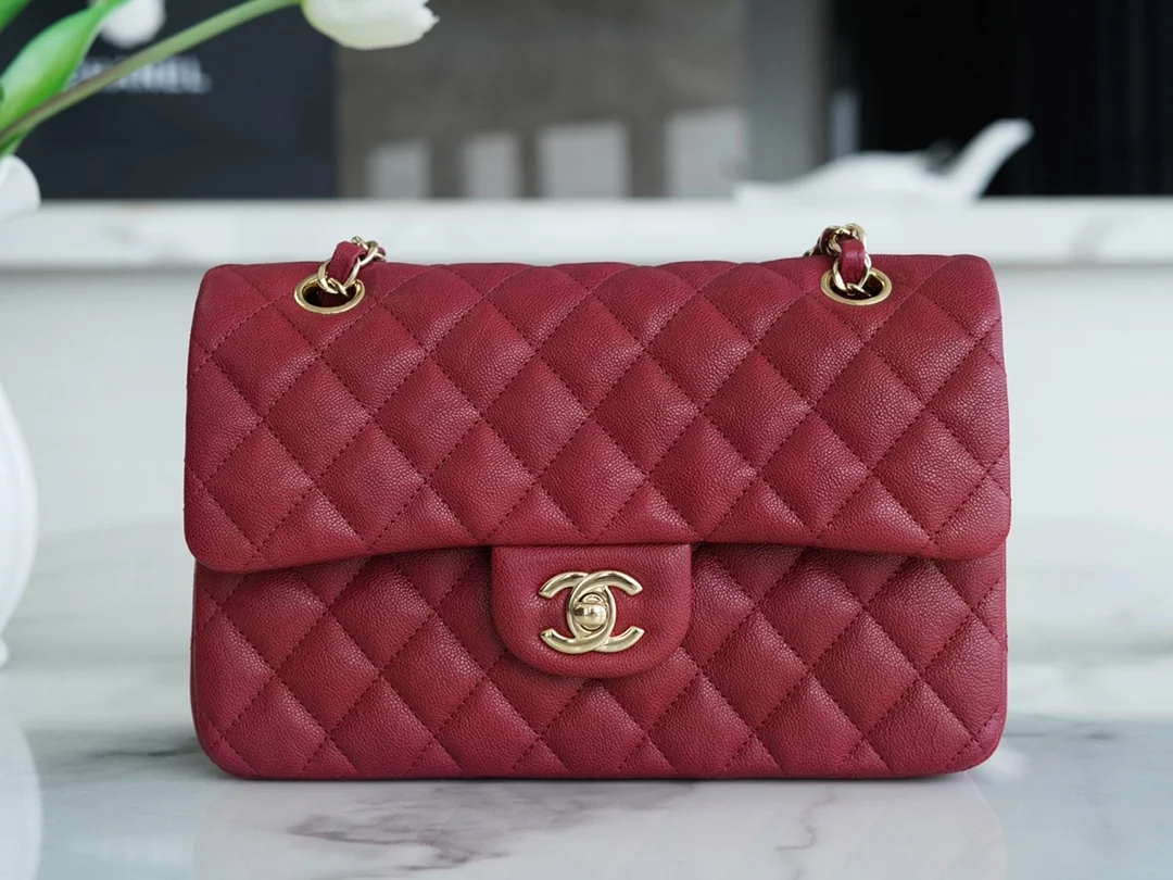 클래식 스몰 카프스킨 버건디 골드 상세