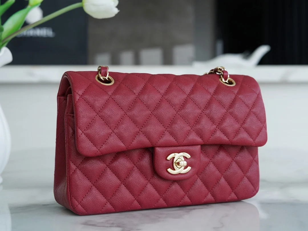 클래식 스몰 카프스킨 버건디 골드 상세