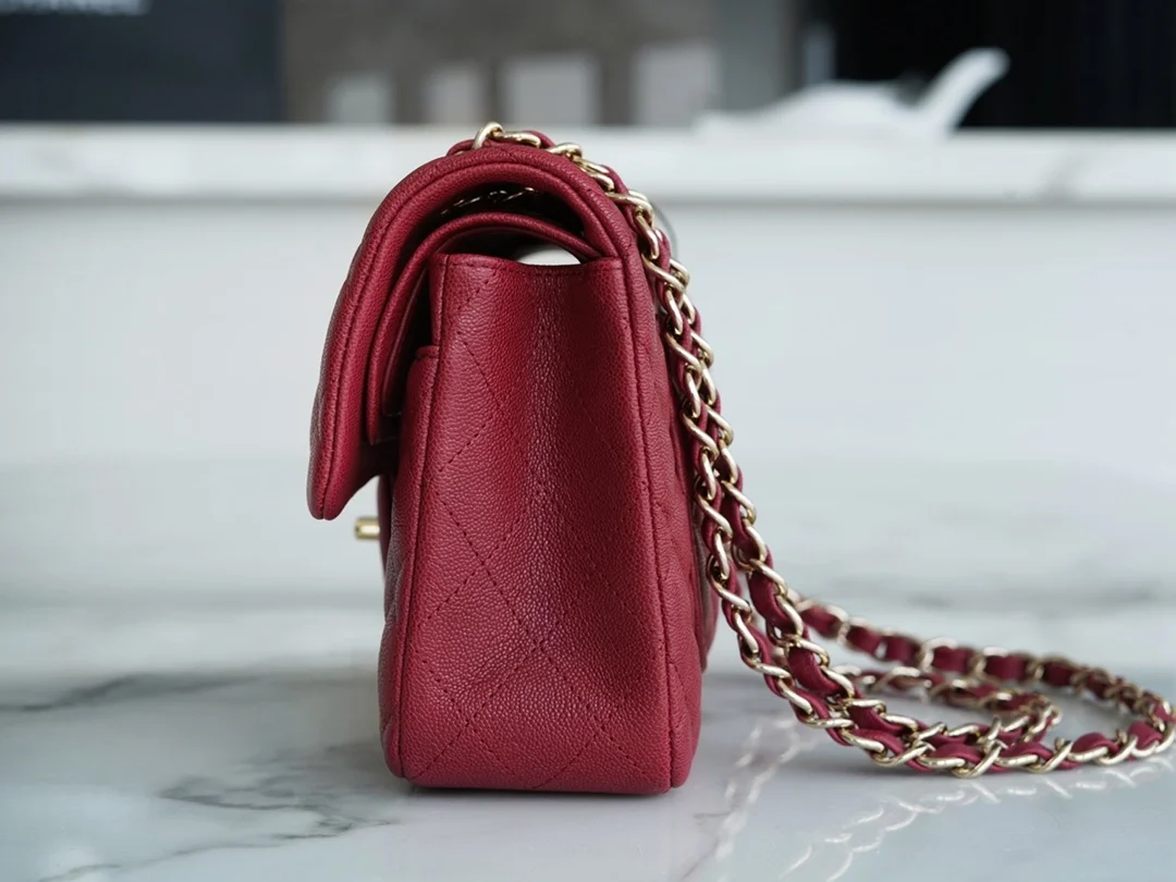 클래식 스몰 카프스킨 버건디 골드 상세