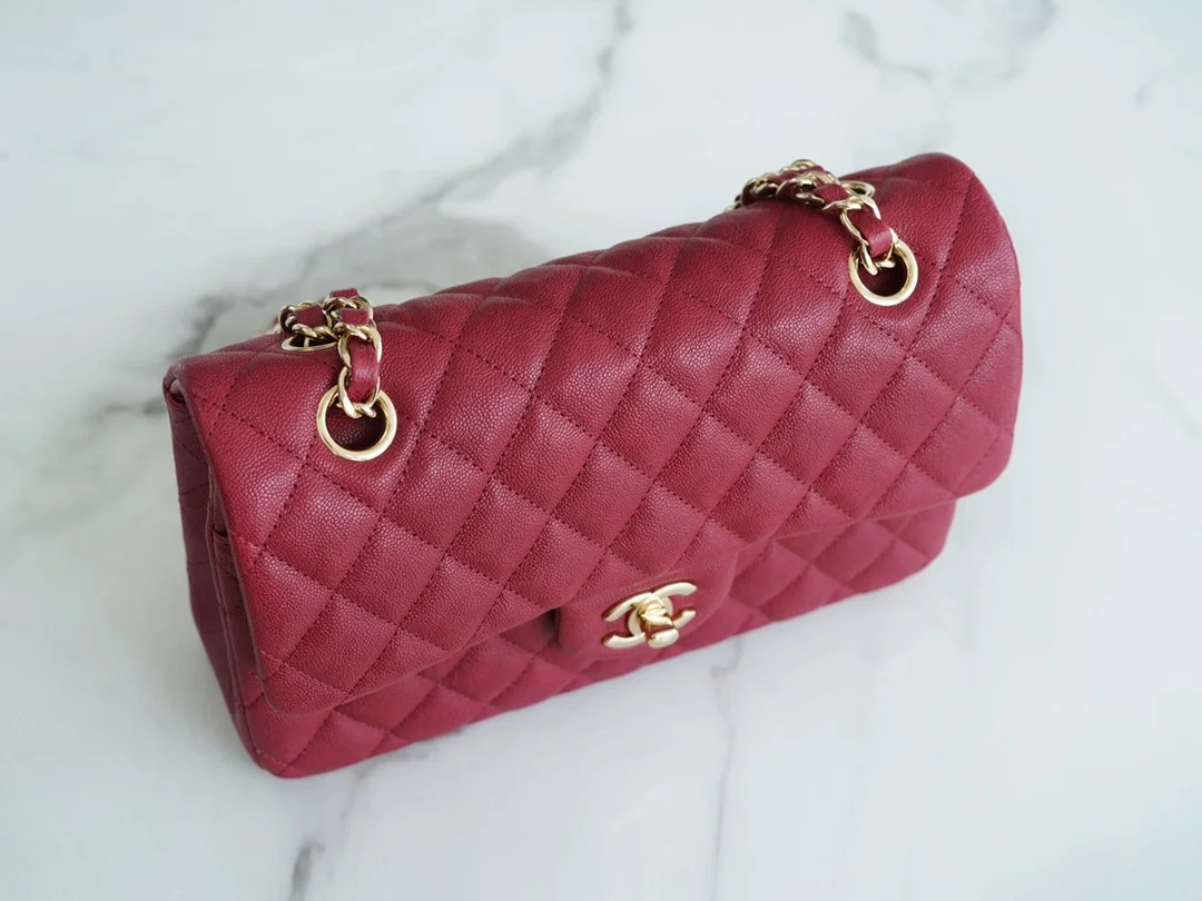 클래식 스몰 카프스킨 버건디 골드 상세