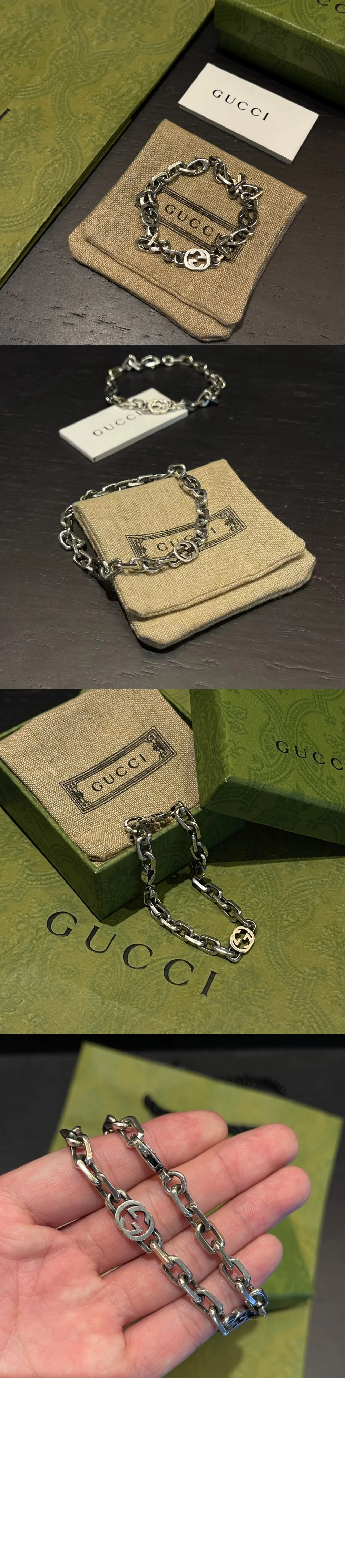 인터로킹 G 디테일의 실버 팔찌 상세