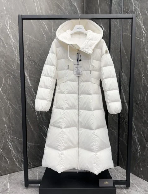 포콘 여성 다운 롱패딩 화이트
