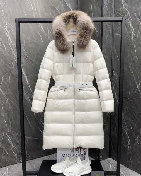 보에딕 여성 롱 패딩 화이트 브라운퍼