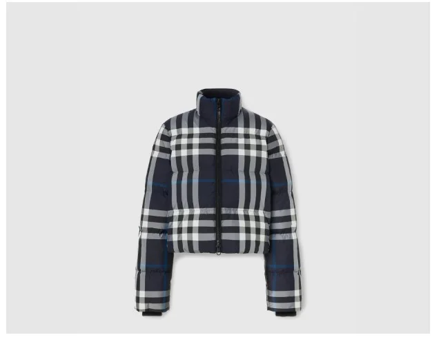 크롭 체크 퍼퍼 재킷