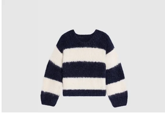 스트라이프 모헤어 울 스웨터