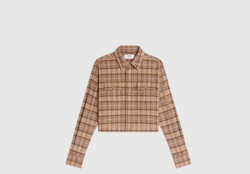 체크 패턴 울 크롭 자켓