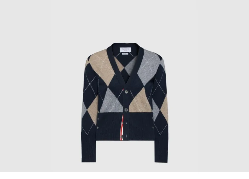 아가일 인타르시아 캐시미어 브이넥 카디건