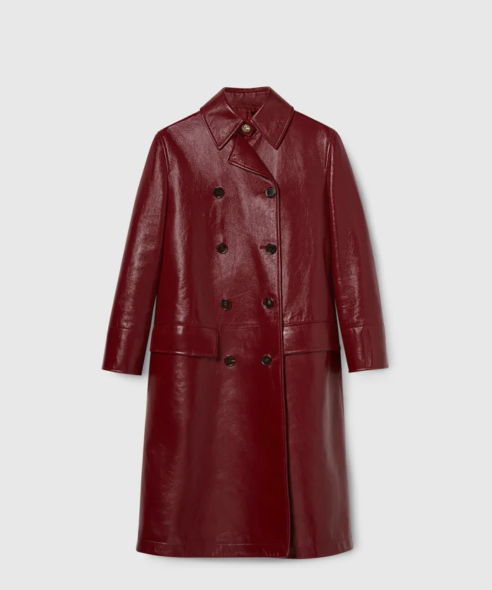 샤이니 레더 더블 브레스트 코트