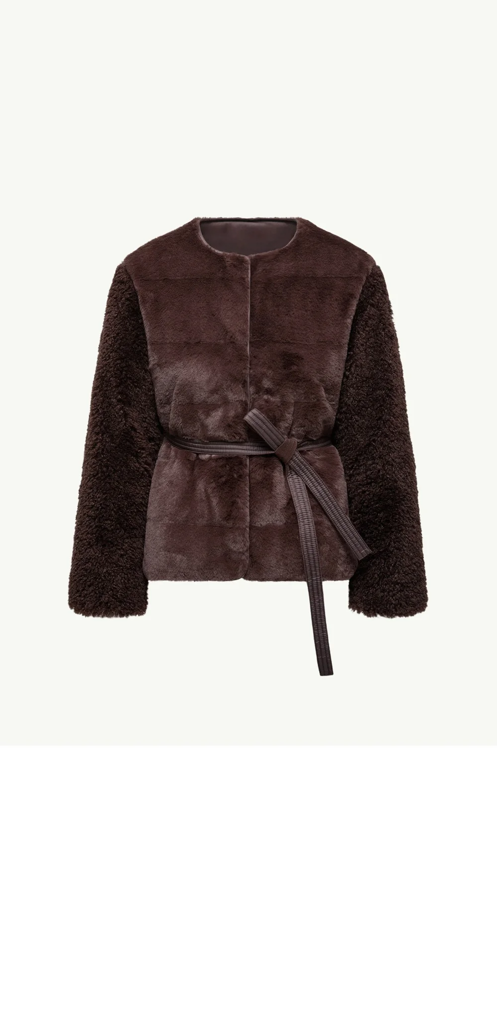 Jouillat 합성 소재 테디 쇼트 다운 재킷 상세