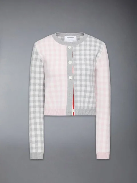 펀믹스 깅엄 체크 자카드 메리노 울 카디건