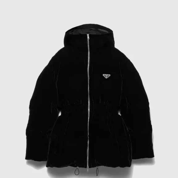 로고 쇼트 벨벳 패딩