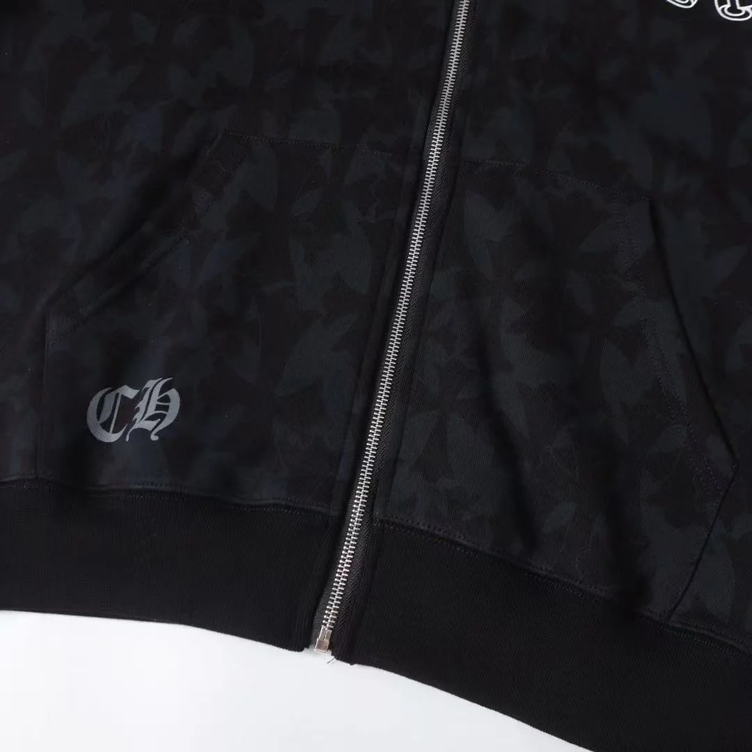 홀스슈 플로랄 플리스 집업 후드 블랙 상세