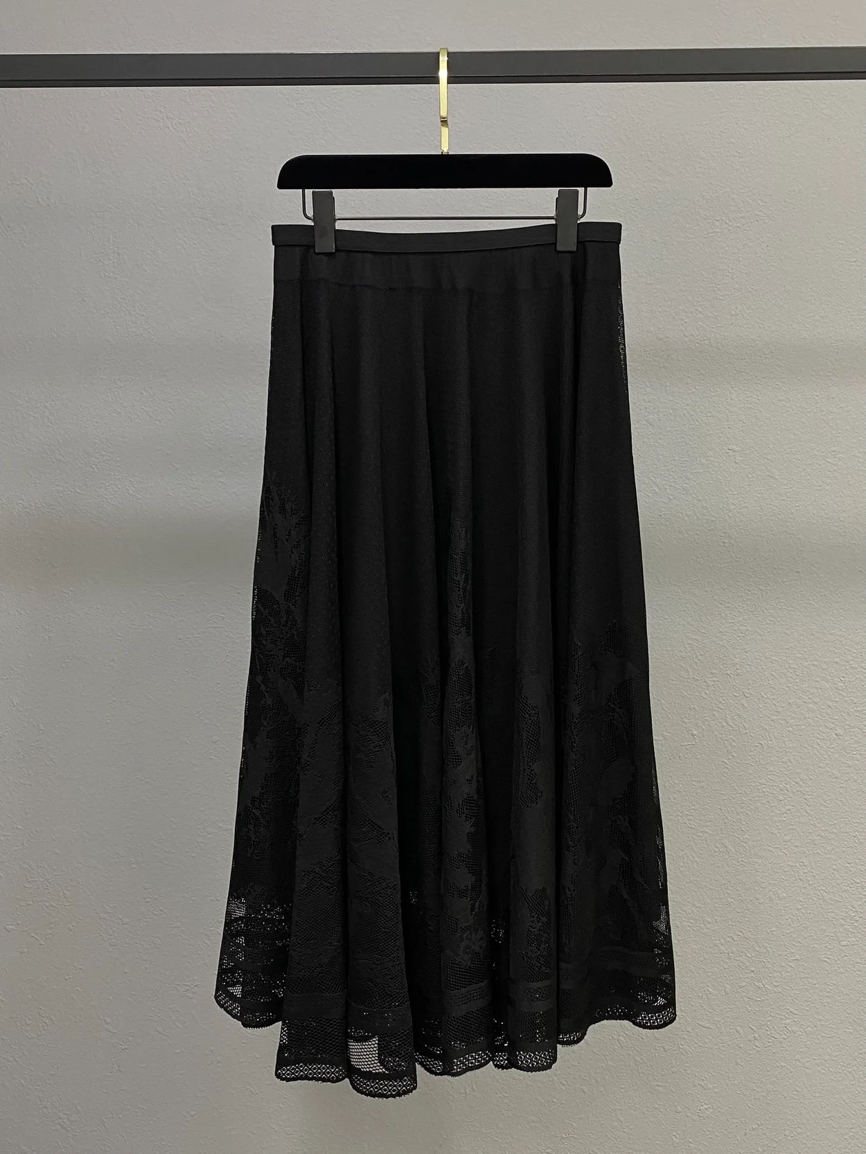 코튼 블렌드 레이스 플레어 미디 스커트 상세