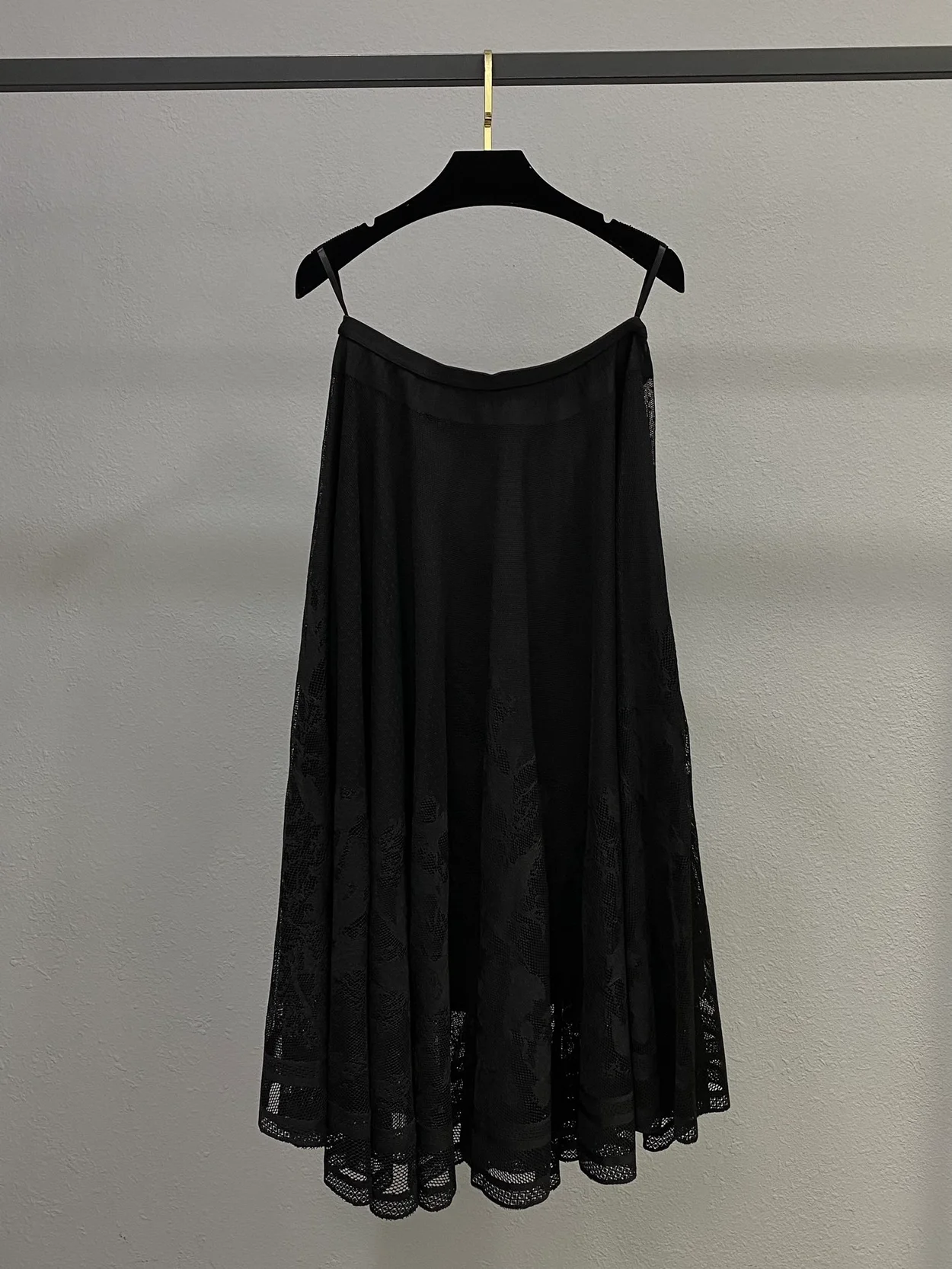 코튼 블렌드 레이스 플레어 미디 스커트 상세