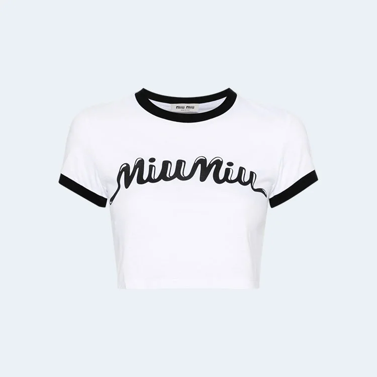 로고 프린트 크롭 티셔츠