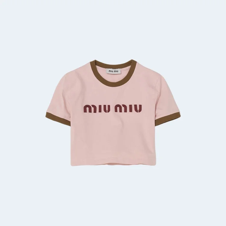 핑크 & 카키 크롭 로고 티셔츠 상세