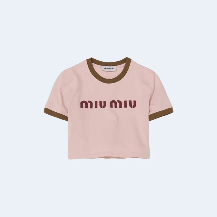 핑크 & 카키 크롭 로고 티셔츠