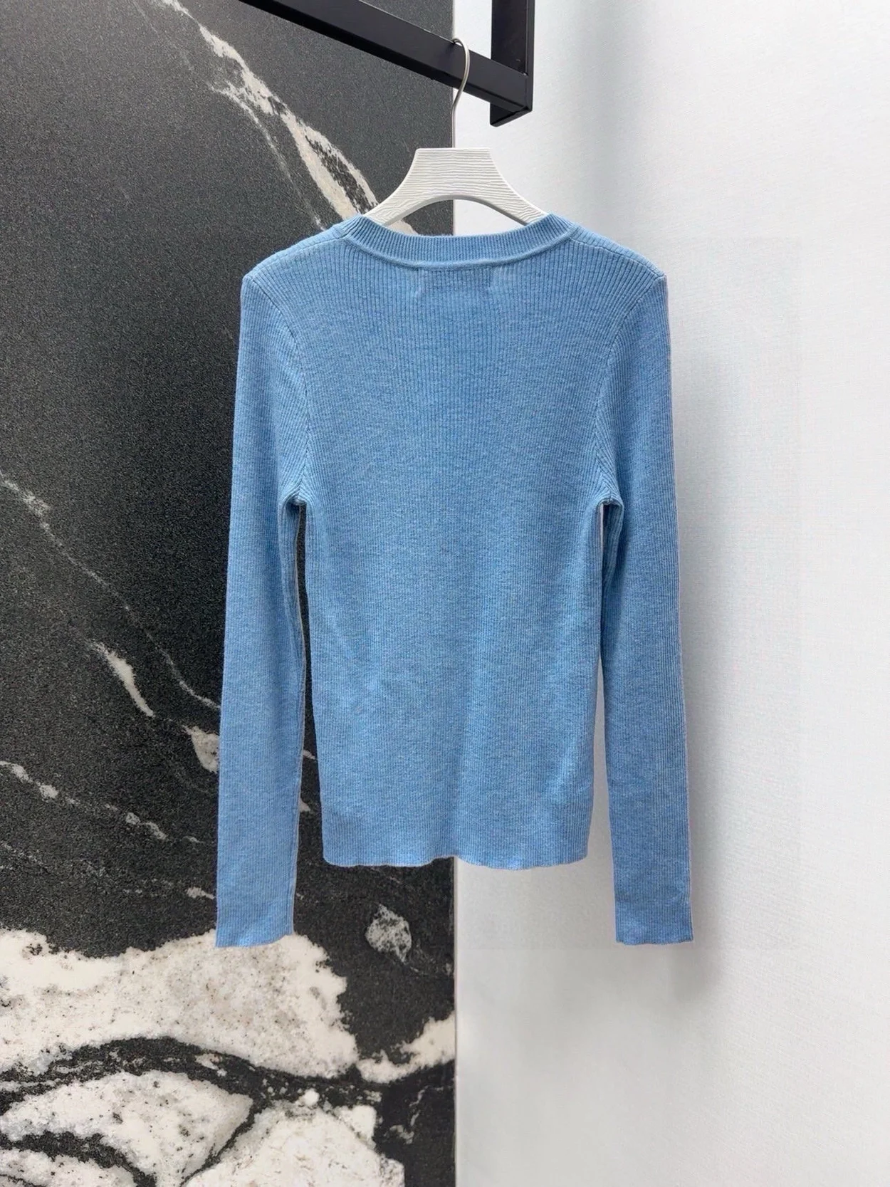 발렌티노 로고 골지 티셔츠 블루 상세