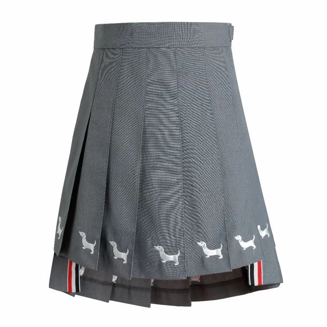 강아지 자수 플리츠 스커트