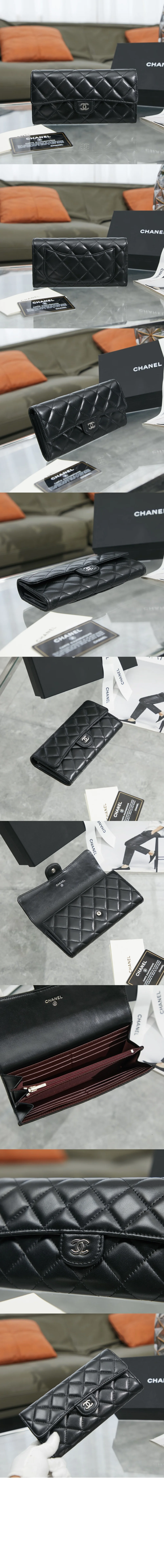 클래식 램스킨 플랩 장지갑 블랙 실버 상세