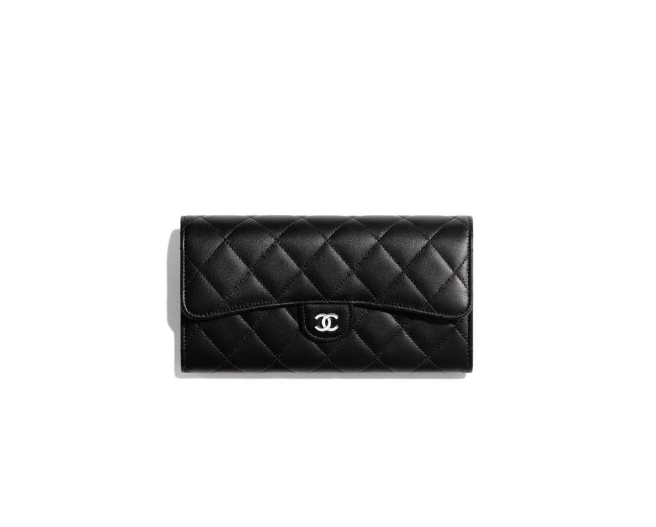 클래식 램스킨 플랩 장지갑 블랙 실버