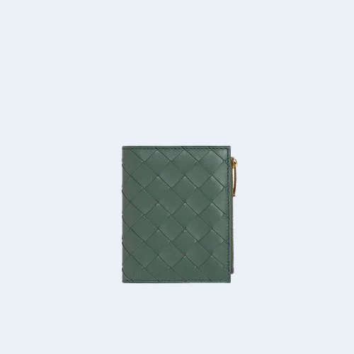 스몰 인트레치아토 폴더형 지퍼 지갑 그린