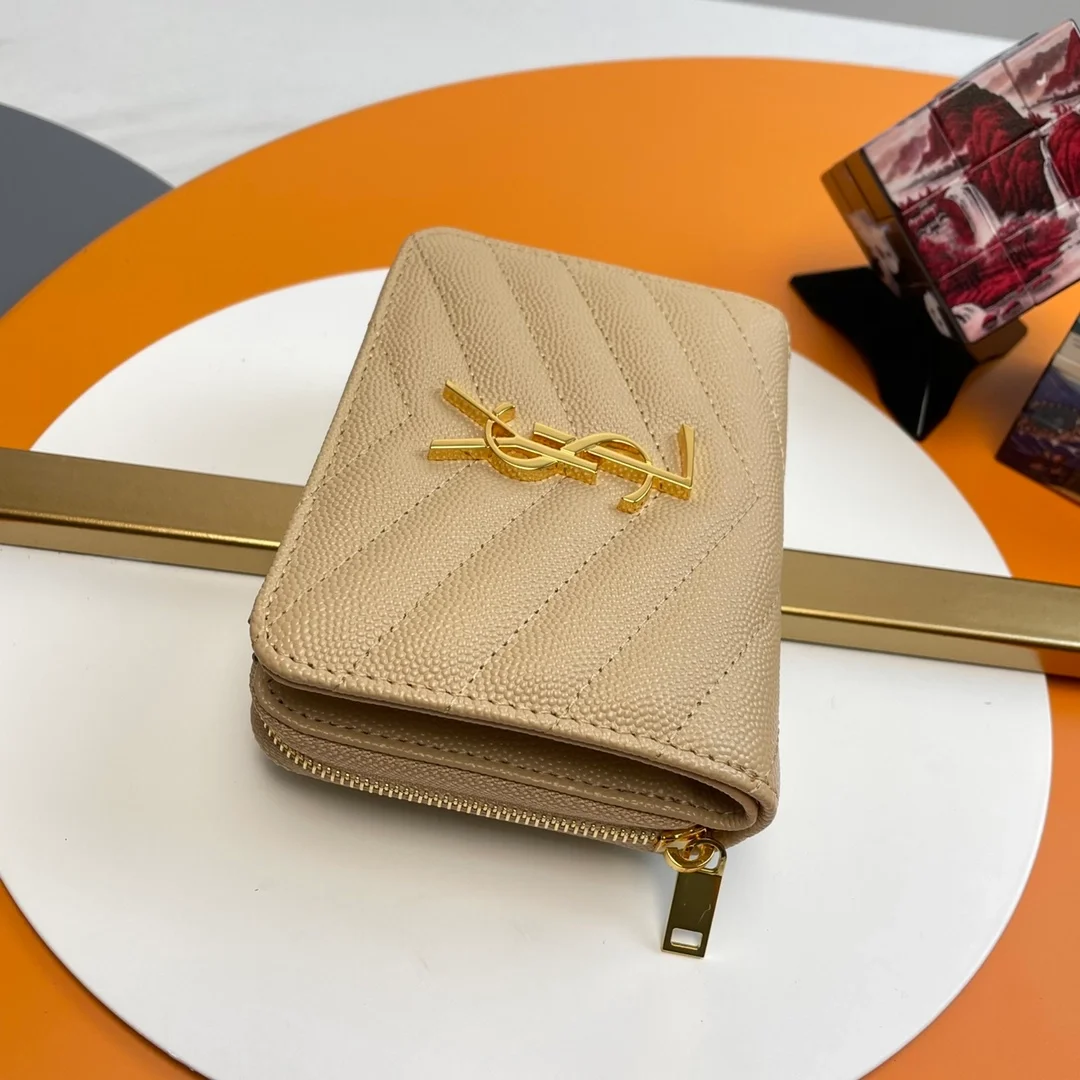 컴팩트 지퍼 어라운드 월릿 베이지 골드 상세