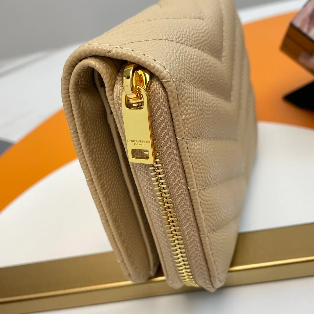 컴팩트 지퍼 어라운드 월릿 베이지 골드 상세