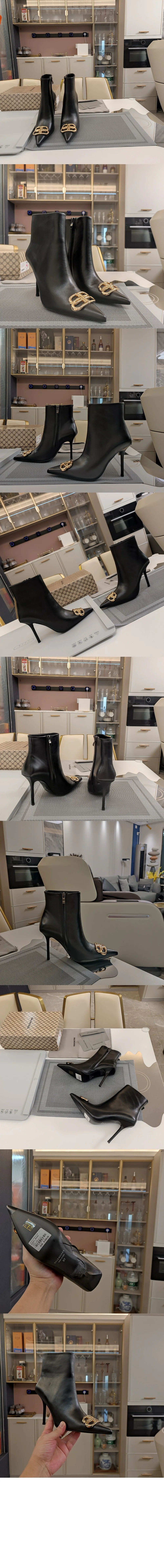 BB 로고 장식 레더 앵클 부츠힐 상세