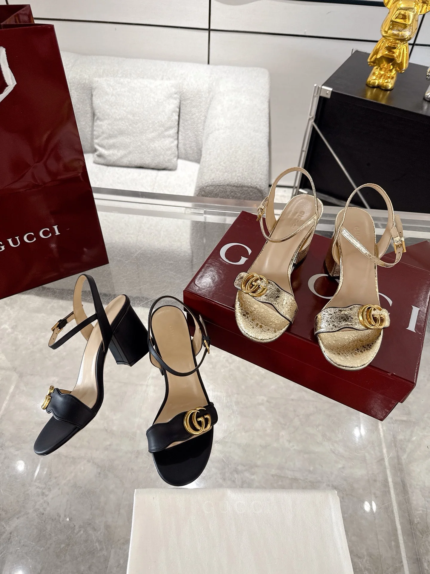 더블 G 버클 힐 스트랩 샌들(2color)