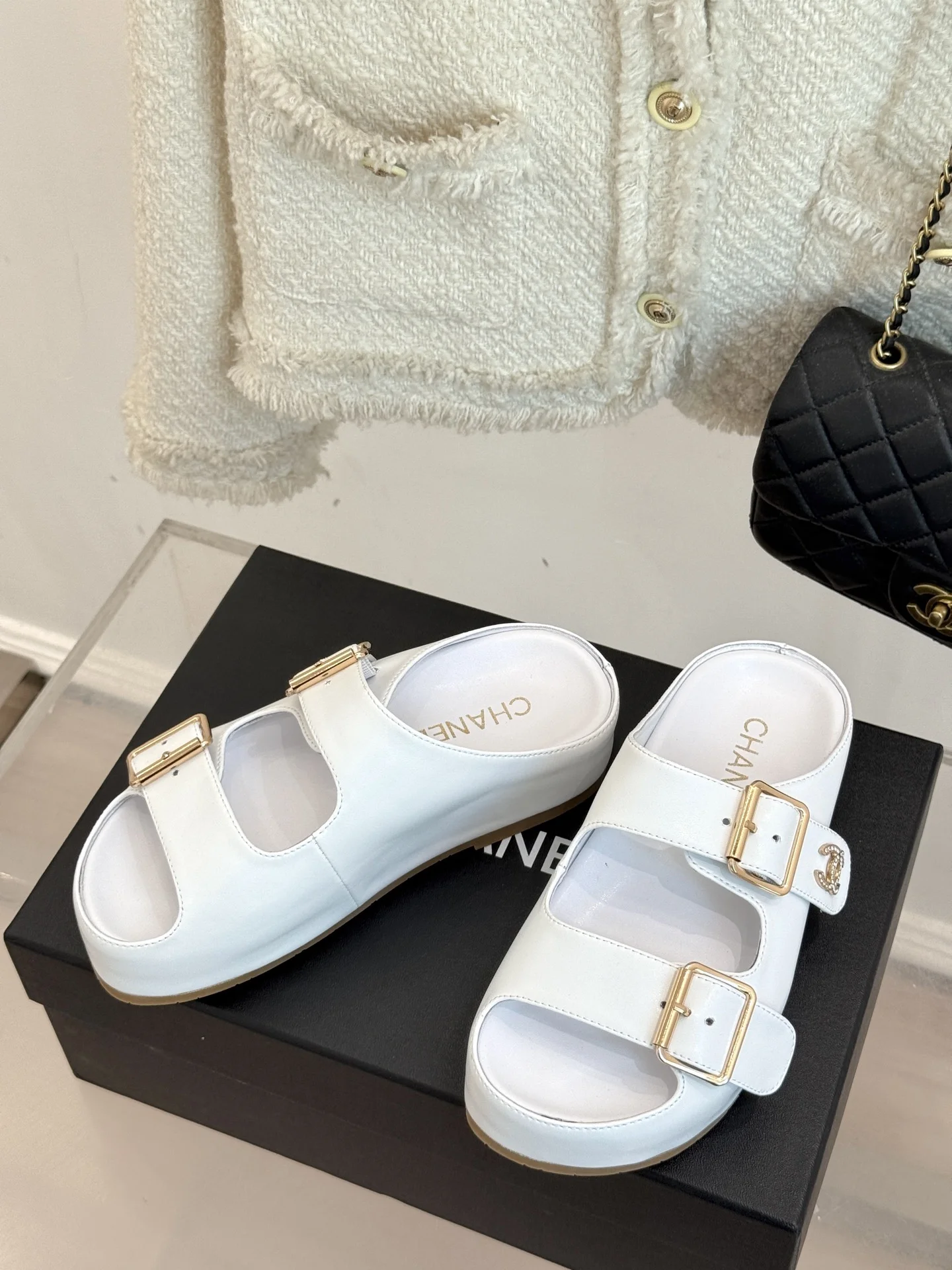 25C 봄여름 신상 퀼팅 플랫폼 슬리퍼(3color) 상세