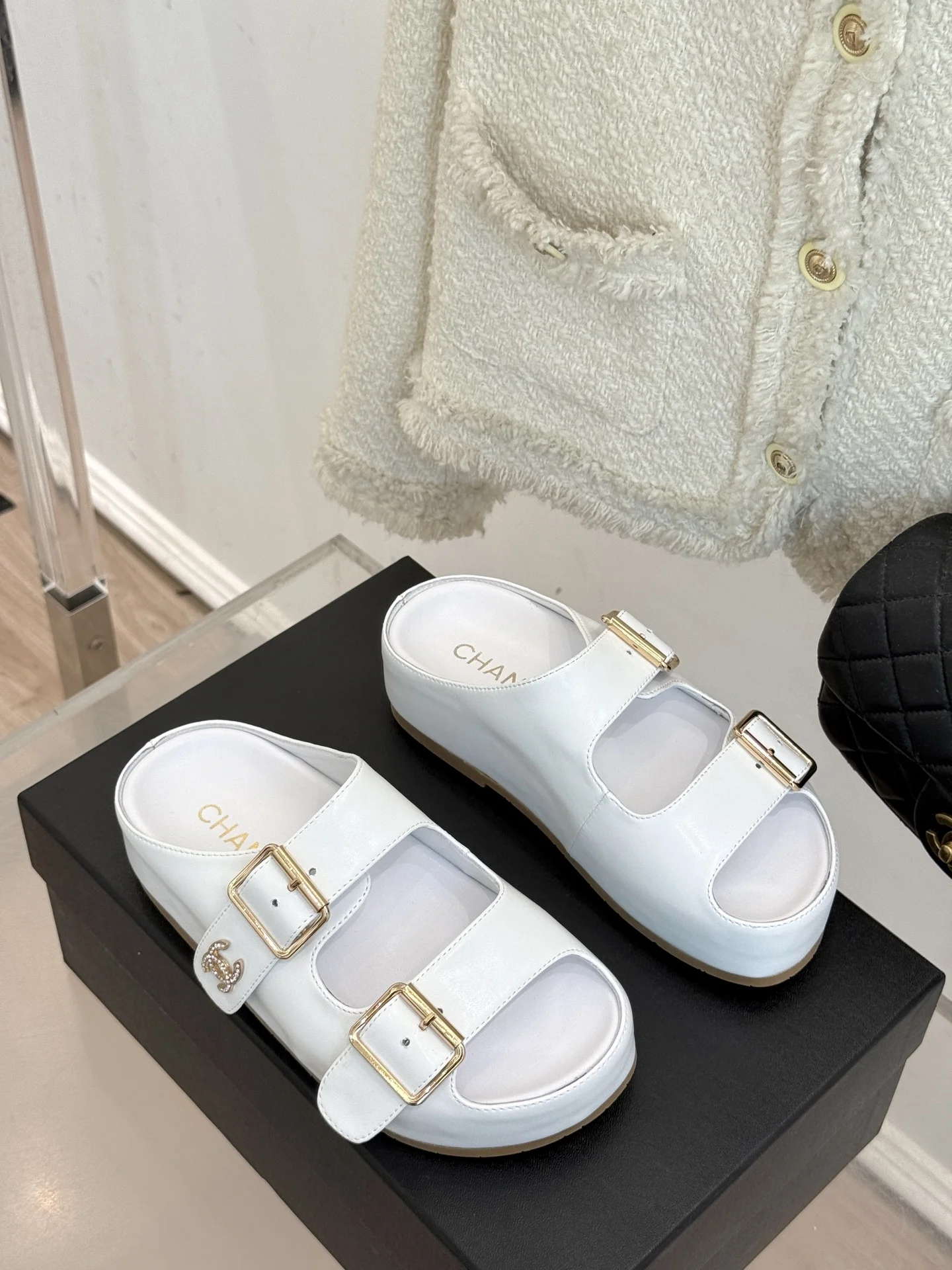 25C 봄여름 신상 퀼팅 플랫폼 슬리퍼(3color) 상세