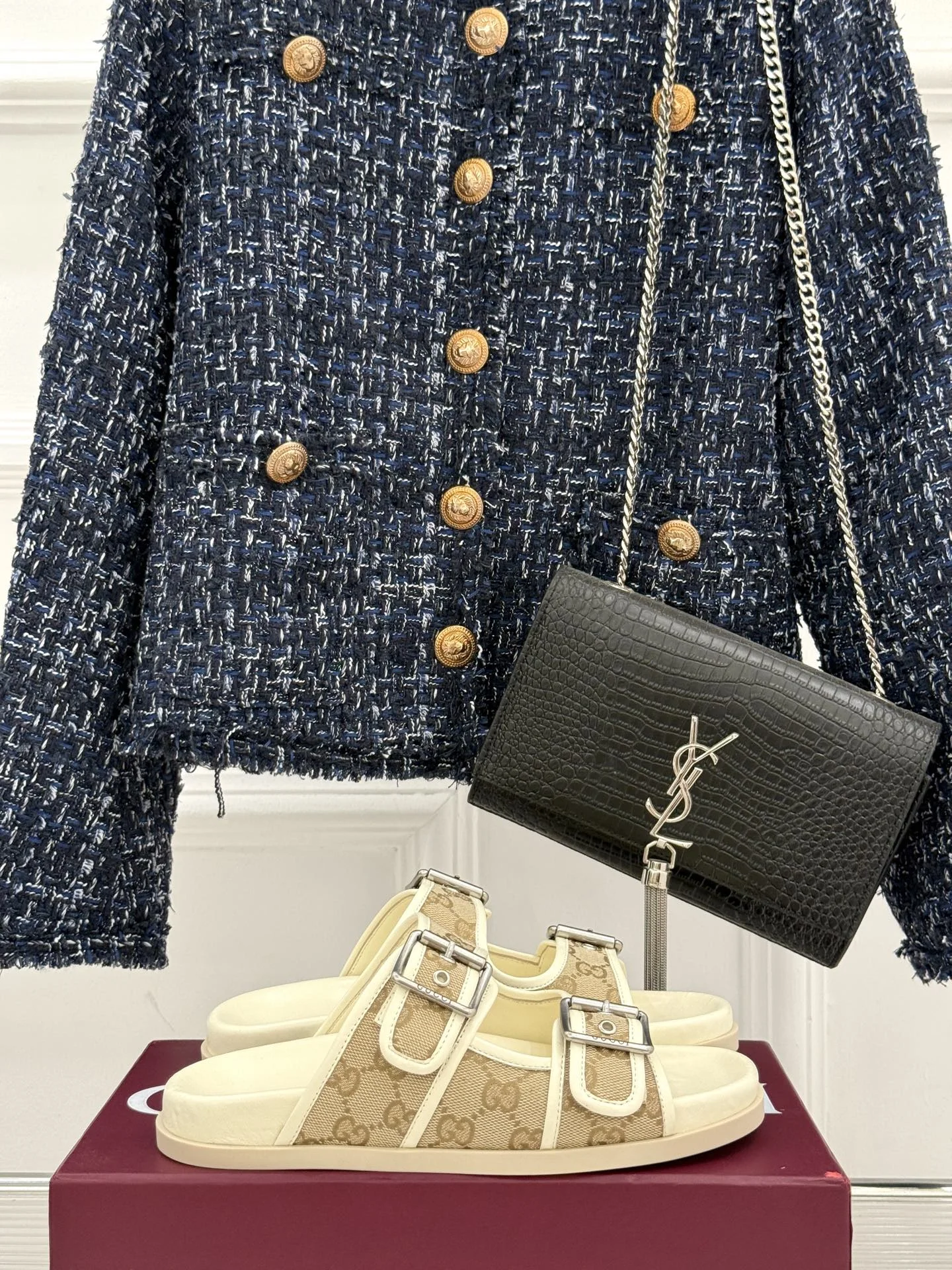 25 신상 더블 G버튼 비치 벨크로 슬리퍼 (3color) 상세