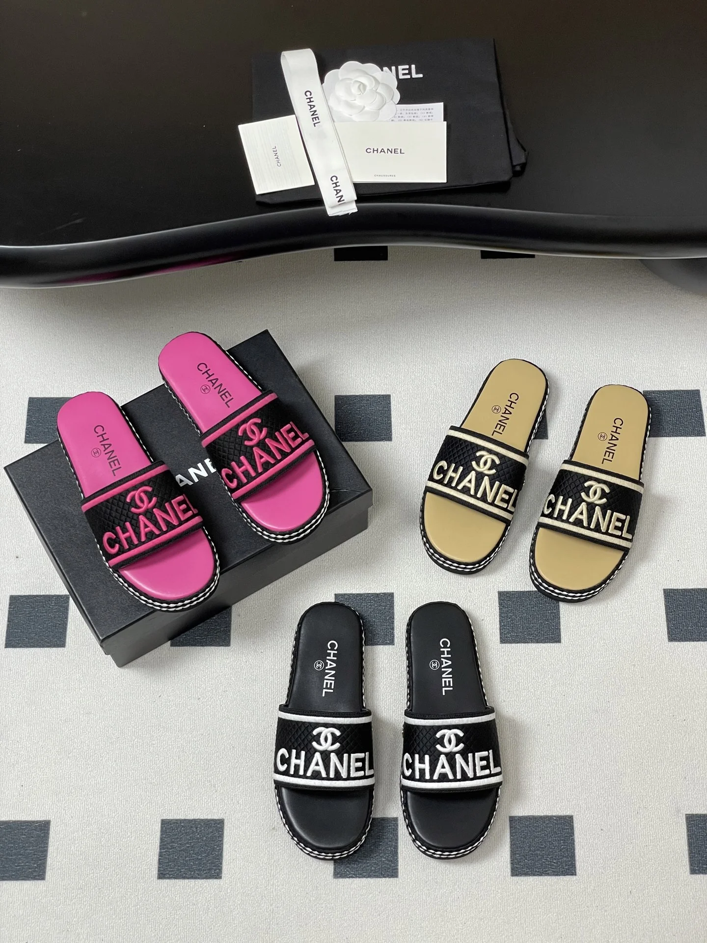 꼬임 더블C 레터링 일자 슬리퍼(3color)