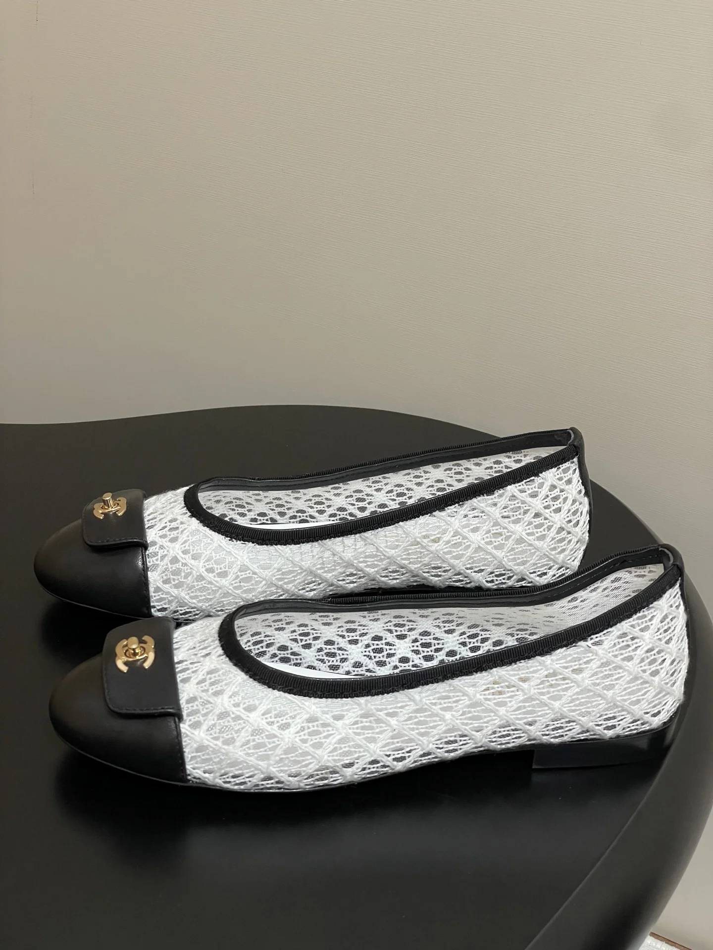 25 더블C 통굽 망사 플랫 발레화(4color) 상세