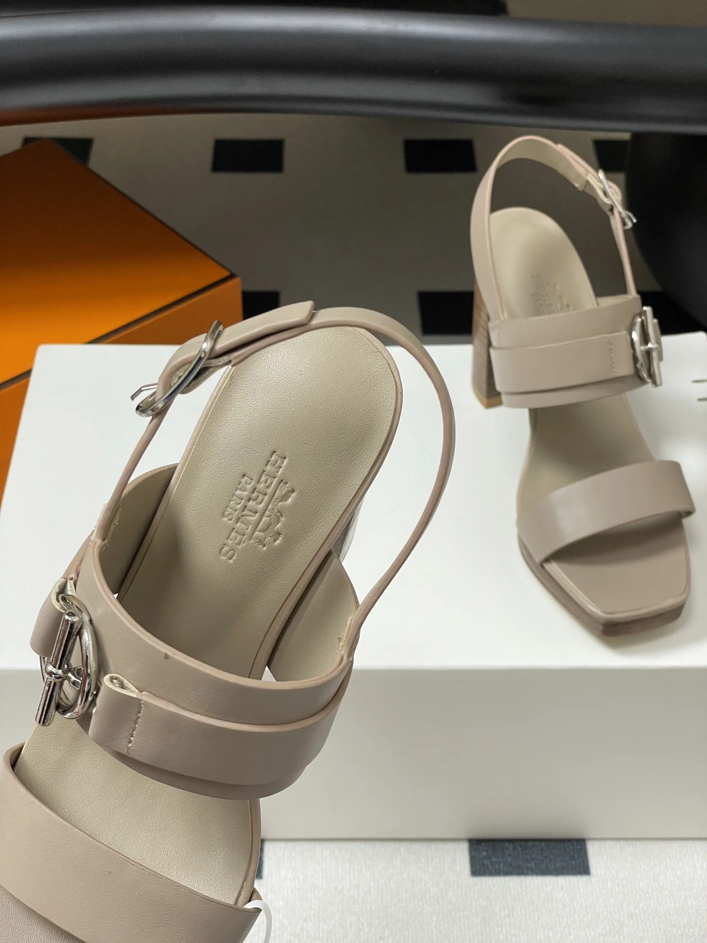 메탈 버클 소가죽 가보시 힐 9cm (5color) 상세