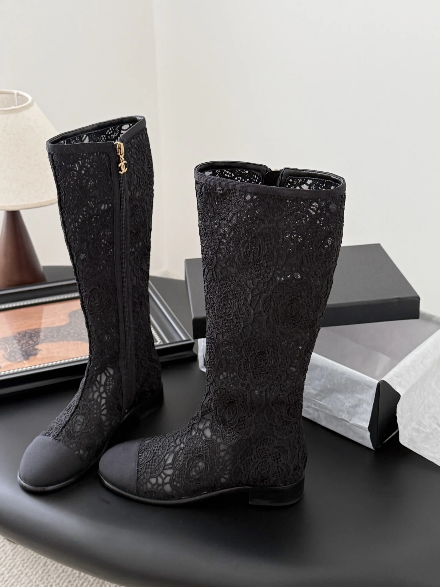 25K 추동 신상 망사자수 롱앵클부츠 (2color) 상세