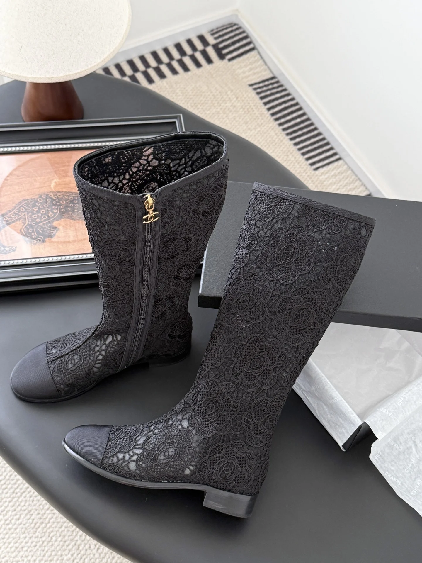 25K 추동 신상 망사자수 롱앵클부츠 (2color) 상세