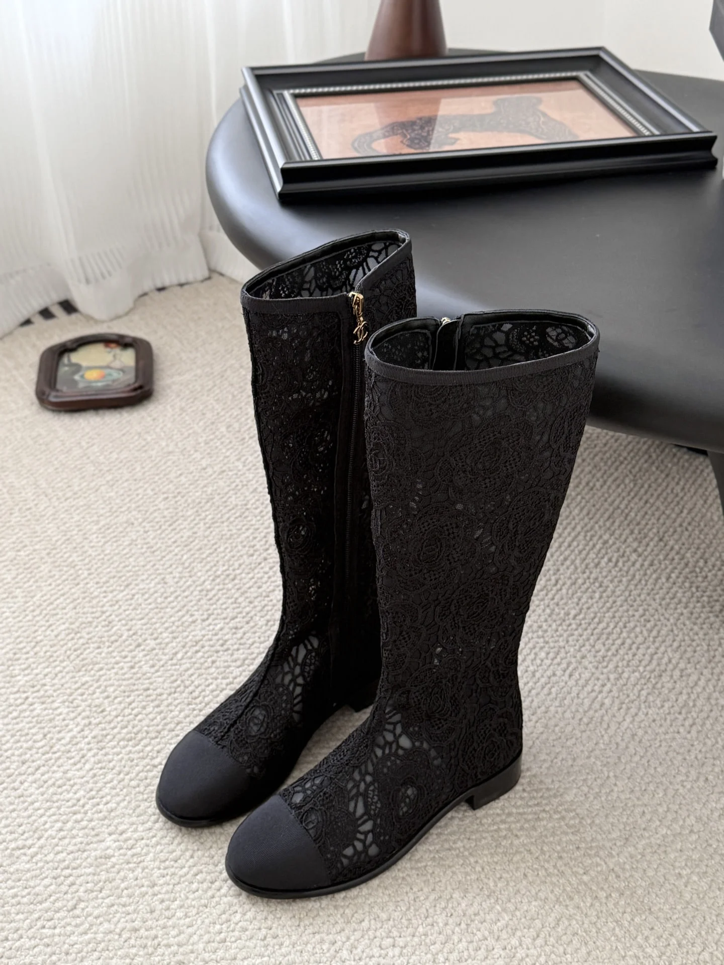 25K 추동 신상 망사자수 롱앵클부츠 (2color) 상세