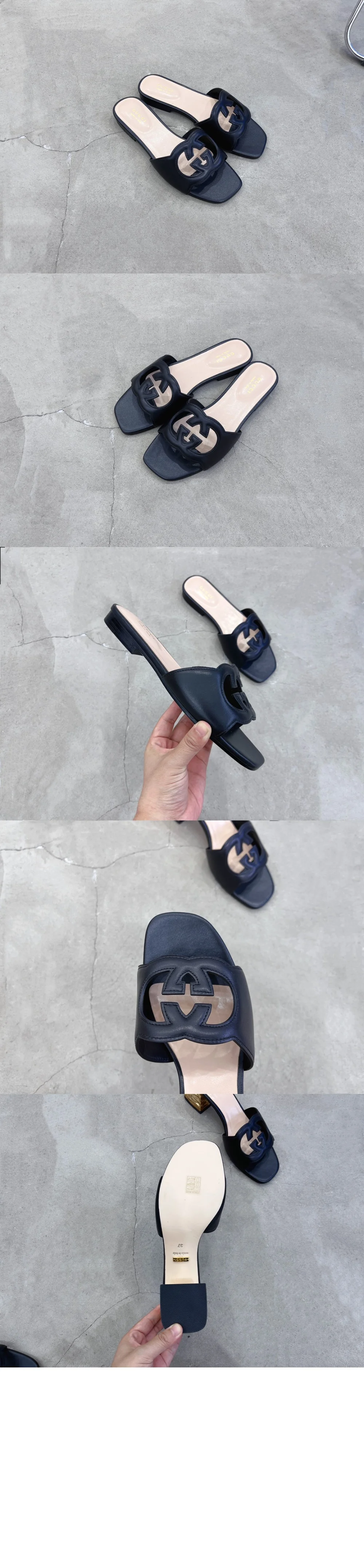 인터로킹 G 컷아웃 슬라이드 샌들 (2color) 상세